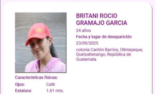 Buscan a Britani Gramajo, desaparecida en Olintepeque