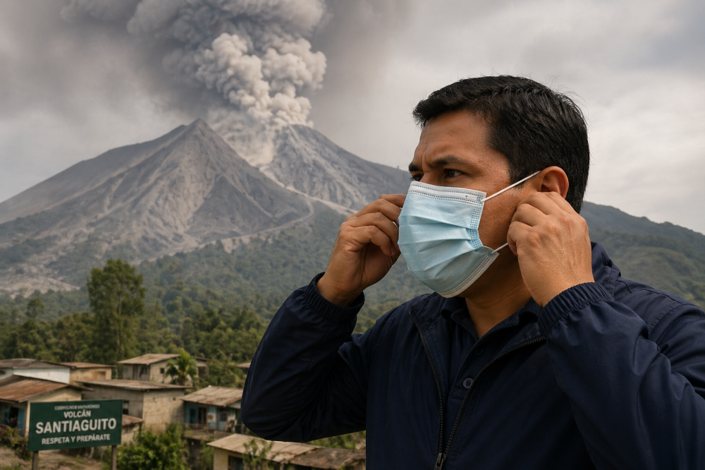 Recomiendan uso de mascarilla ante caída de ceniza del Santiaguito 