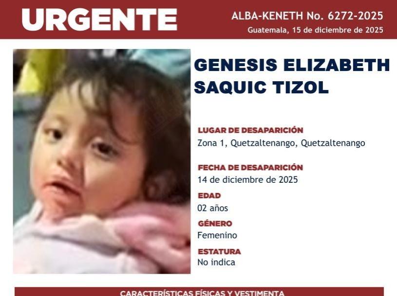 Localizan a niña reportada como desaparecida en Quetzaltenango 