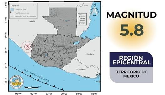 Sismo de magnitud 5.8 se registra en México y se percibe en Guatemala