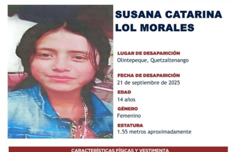 Alerta Alba-Keneth: Desaparece menor de 14 años en Olintepeque 