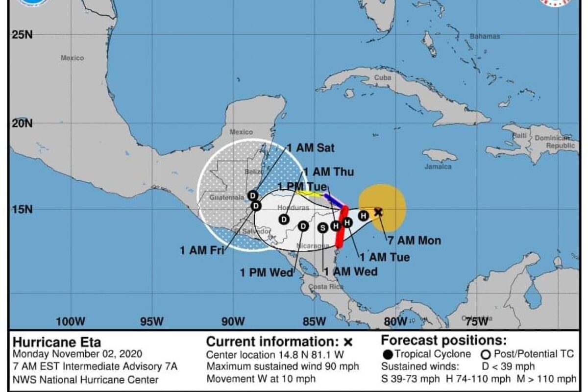 Evoluciona huracán ETA y  se dirige a Centroamérica