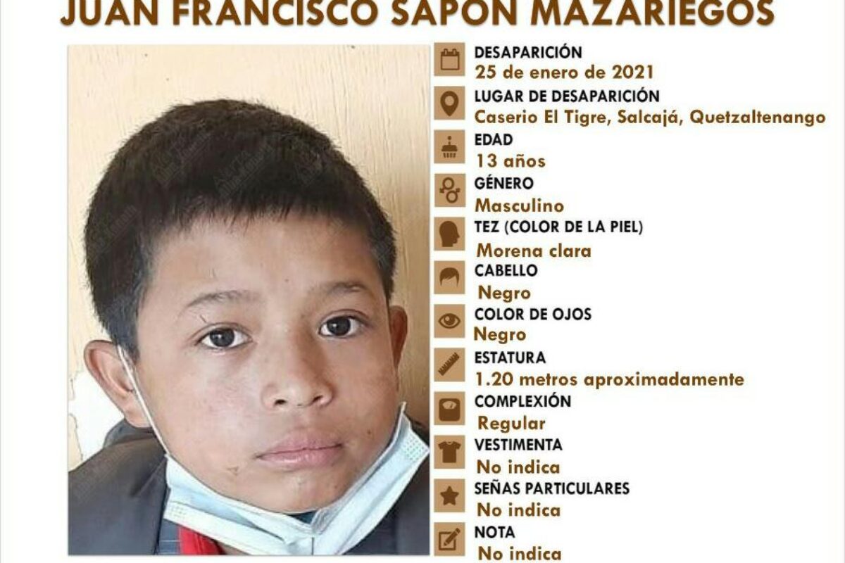 Desaparece Juan Francisco, de 13 años en Salcajá