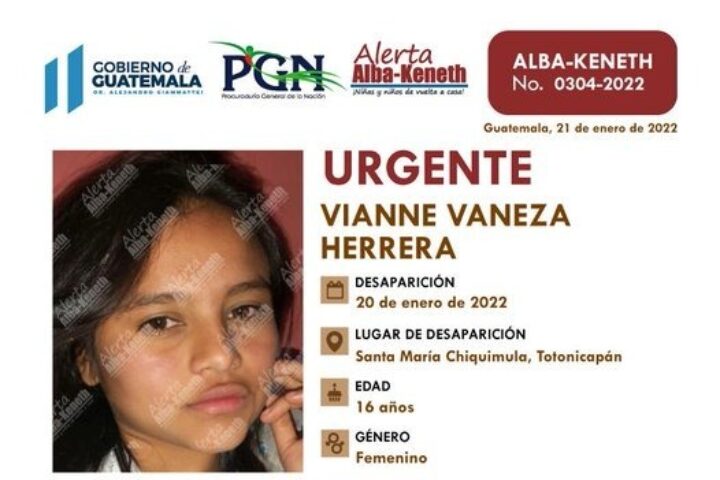 Reportan desaparición de menor de edad en Totonicapán