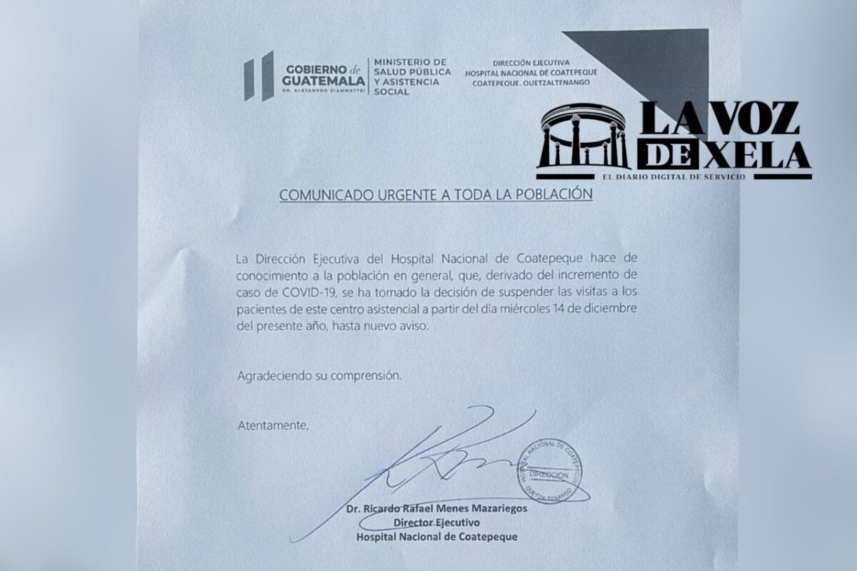 SUSPENDEN VISITAS POR CASOS DE COVID-19 | Hospital de Coatepeque toma media a partir de este 14 de diciembre