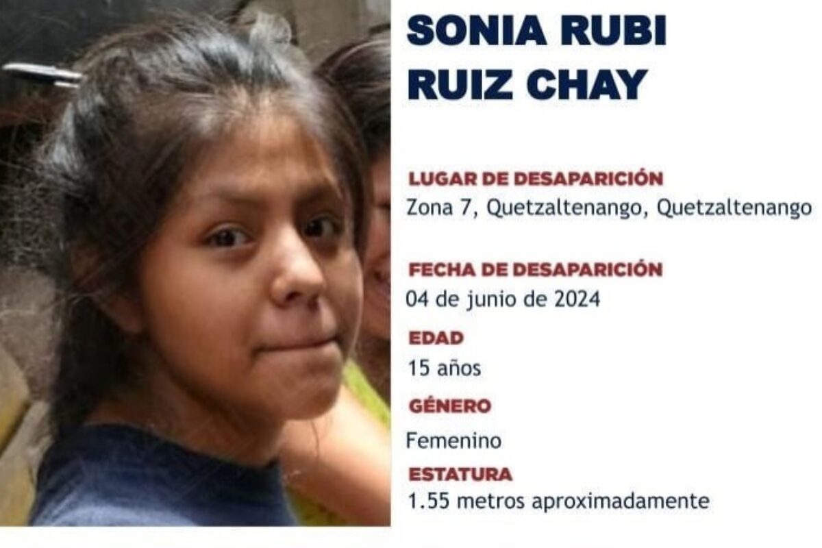 Nueva alerta Alba-Keneth: Desaparece menor Sonia Rubi Ruiz Chay en Quetzaltenango